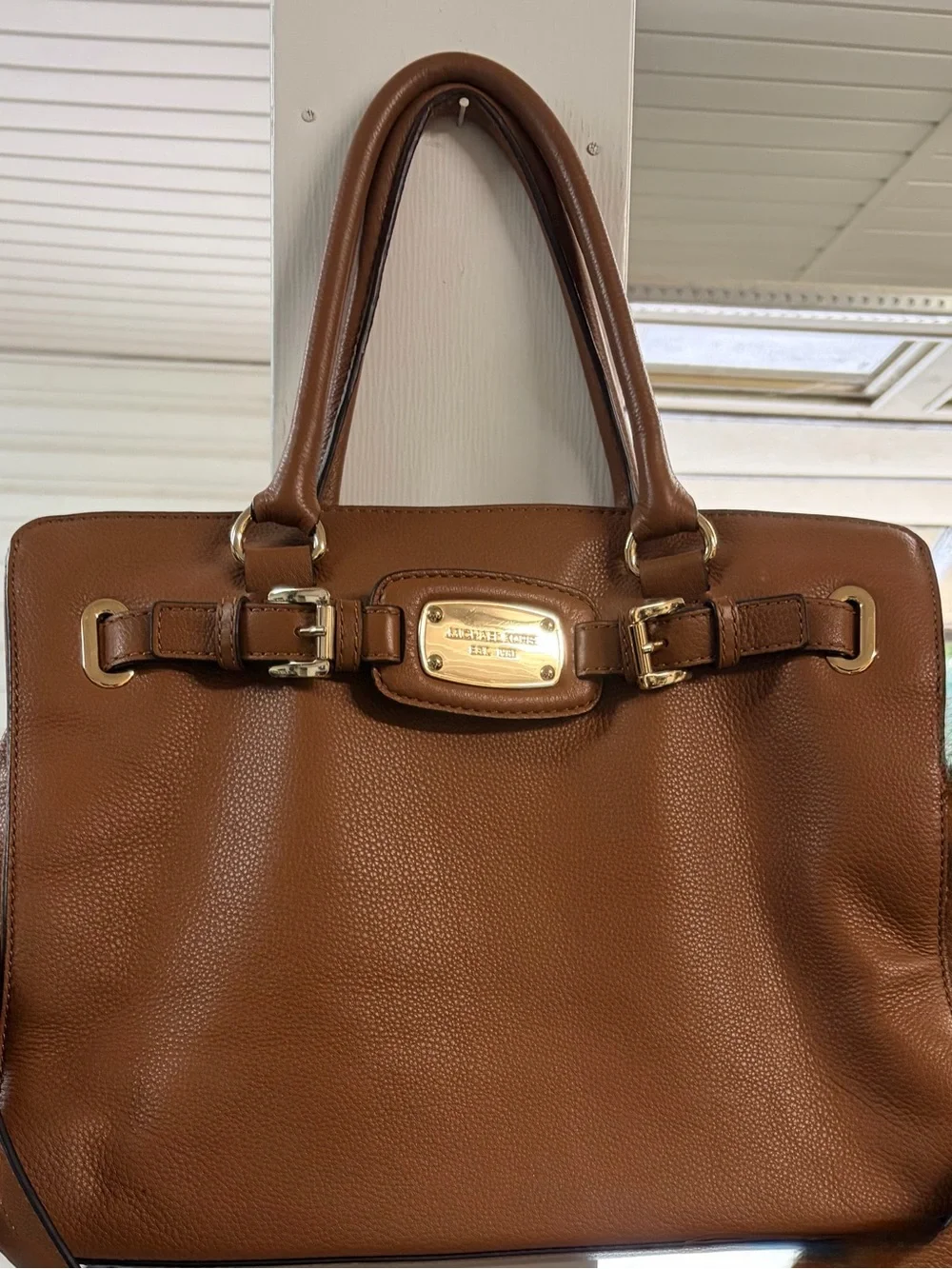 Michael Kors Cognac Pebbled Leather Satchel with Gold Hardware